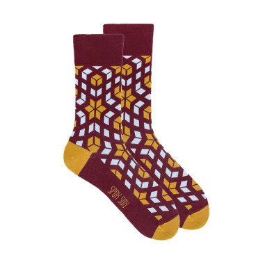 Kolorowe skarpetki - Bordowa rozeta