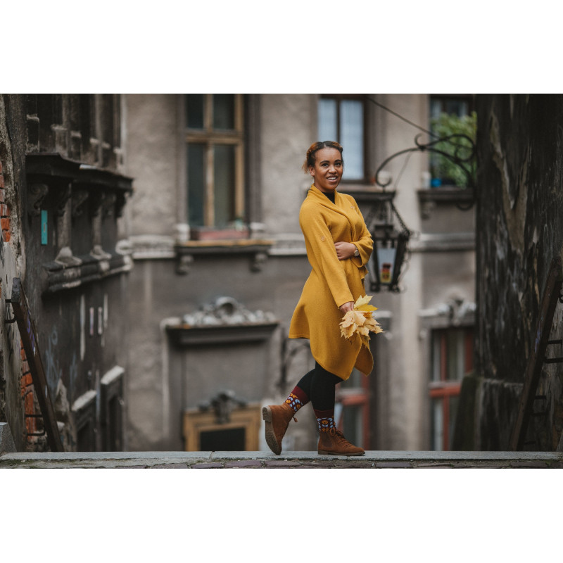 Kolorowe skarpetki - Bordowa rozeta