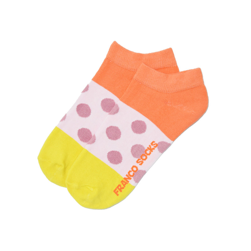 Kolorowe stopki damskie lawendowe kropki / żółto-pomarańczowe