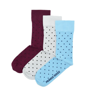 Kolorowe skarpety damskie trzy kolory czarne kropki / 3-pak