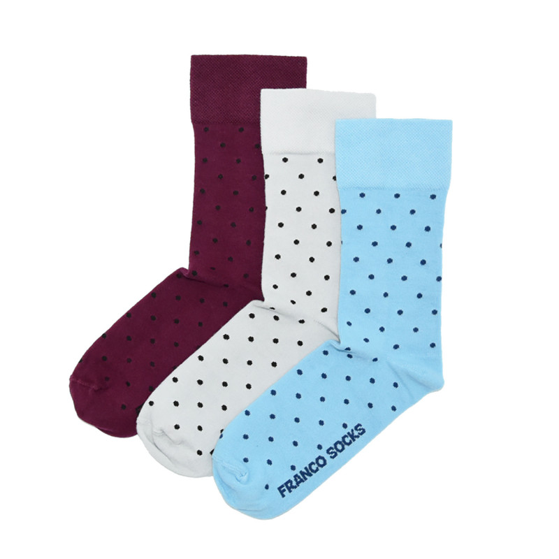 Kolorowe skarpety damskie trzy kolory czarne kropki / 3-pak Kolorowe skarpety damskie trzy kolory czarne kropki / 3-pak