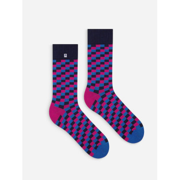 Kolorowe skarpetki - Różowo niebieska kratka