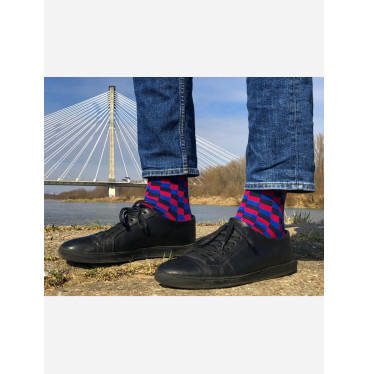 Kolorowe skarpetki - Różowo niebieska kratka